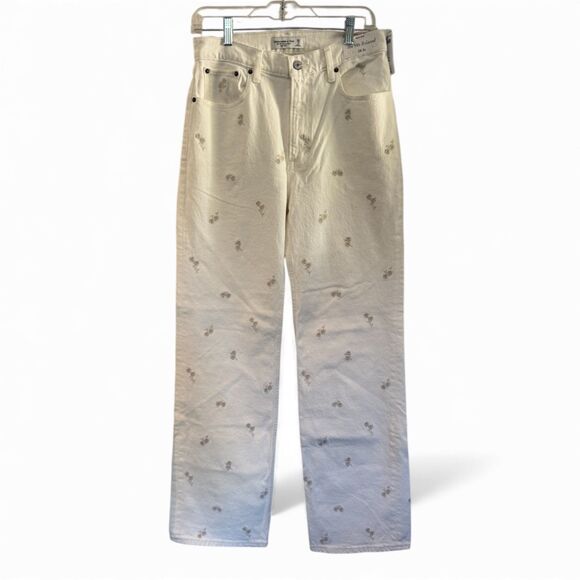 Abercrombie & Fitch 90s Relaxed Hi Rise Jeans Floral Embroidery, Size 26 2R, NWT - Picture 2 of 10